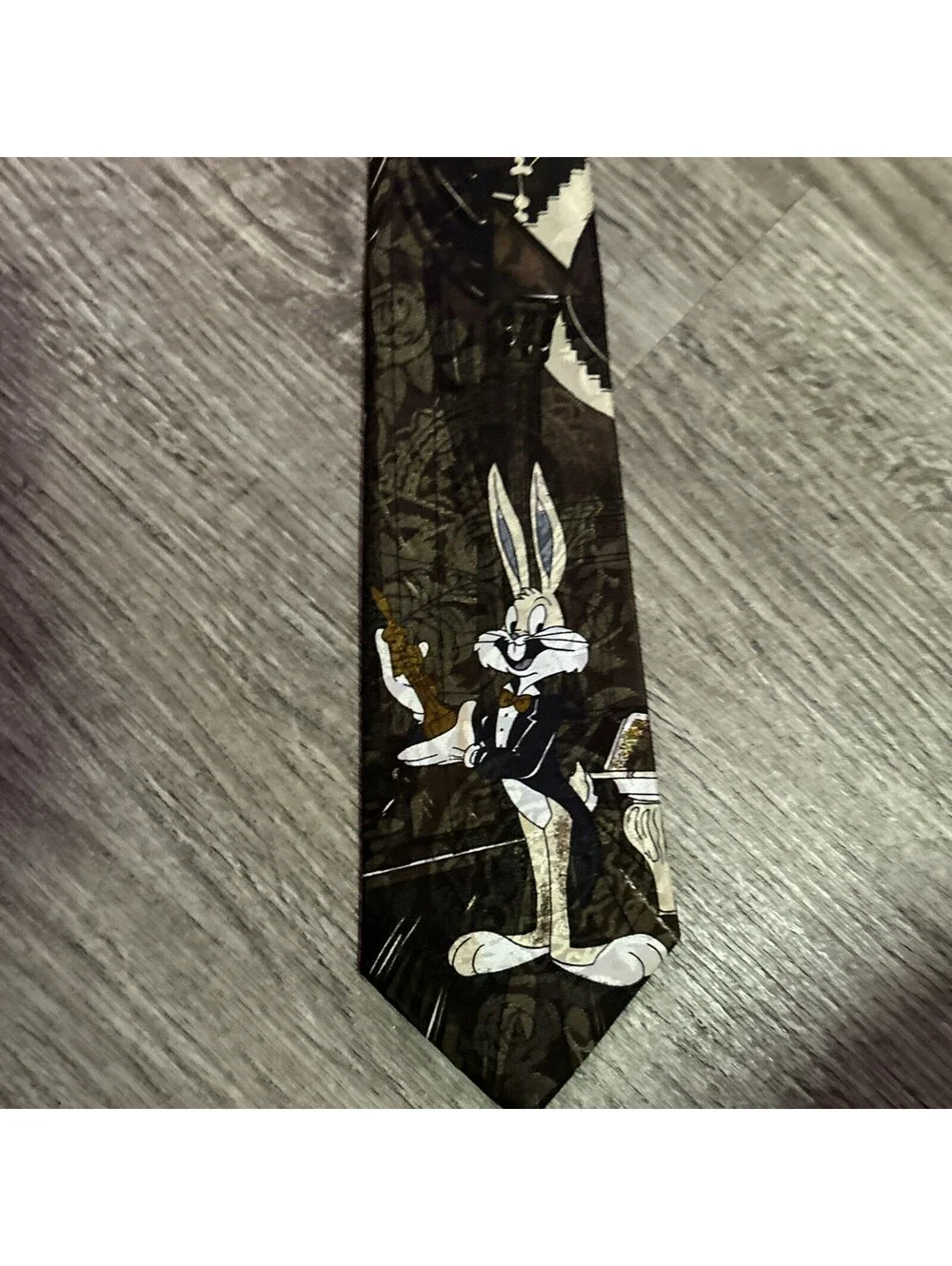 Simon Men’s Neck Tie Brown/Beige Bugs Bunny Warner Bros. Vintage Collectible